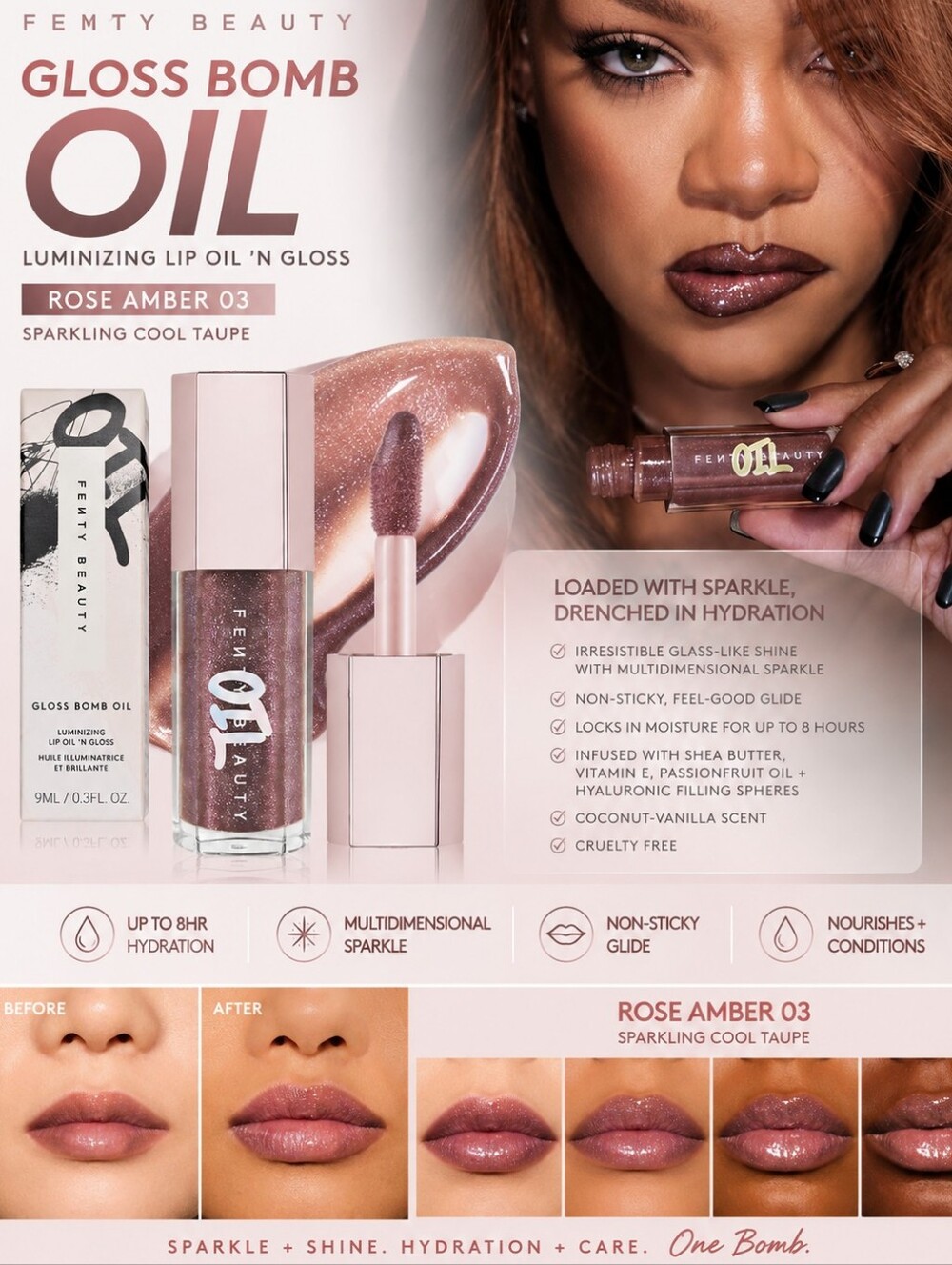 Fenty Beauty Gloss Bomb Oil Luminizing Lip Oil ’N Gloss – Rose Amber 03